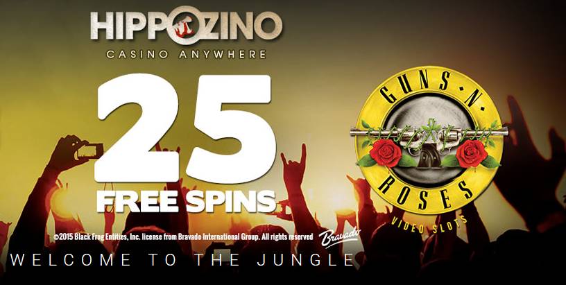 Hippozino Online Casino - Exclusive 25 No Deposit Free Spins on Guns N Roses