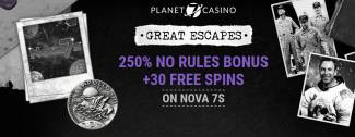 Planet 7 Online Casino - 250% No Rules Bonus + 30 FS on Nova 7s March 2017