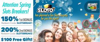 Sloto Cash Online Casino - 100% April Bonus + $100 Free Chip