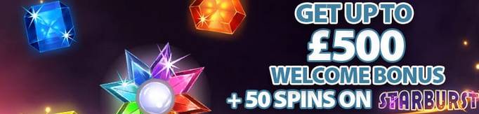 ReelVegas Casino - £€500 Welcome Bonus + 50 Free spins on Starburst