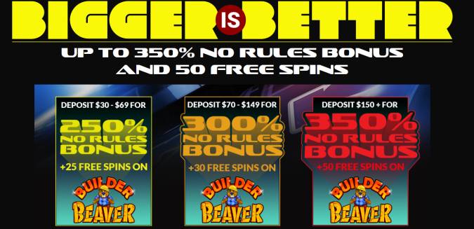 Planet 7 Casino - up to 350% No Rules Bonus + 50 FS on Builder Beaver