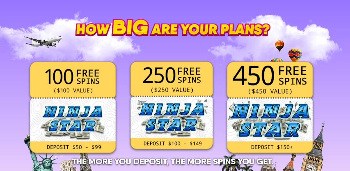 Dreams Casino - up to 450 Free Spins Bonus Code on Ninja Star