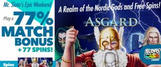 Sloto Cash Casino - 77% Weekend Bonus + 77 Free Spins on Asgard