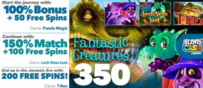 Sloto Cash Casino - 150% Deposit Bonus + 350 Free Spins April 2018