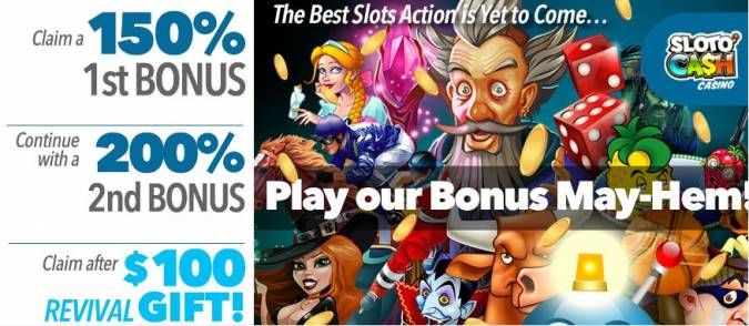 Sloto Cash Casino - 200% Deposit Bonus + $100 Free Chip May 2018
