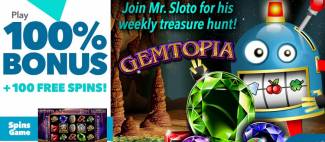 Sloto Cash Casino - 100% Bonus Code + 100 Free Spins on Gemtopia