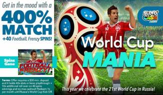 Sloto Cash Casino - 400% Deposit Bonus Code + 40 Free Spins on Football Frenzy