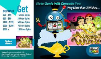 Sloto Cash Casino - up to 100 Daily Free Spins on Aladdin's Wishes June 2018