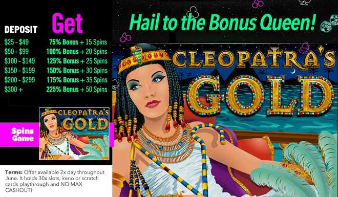 Uptown Aces Casino - up to 225% Daily Bonus + 50 FS on Cleopatra's Gold June 2018