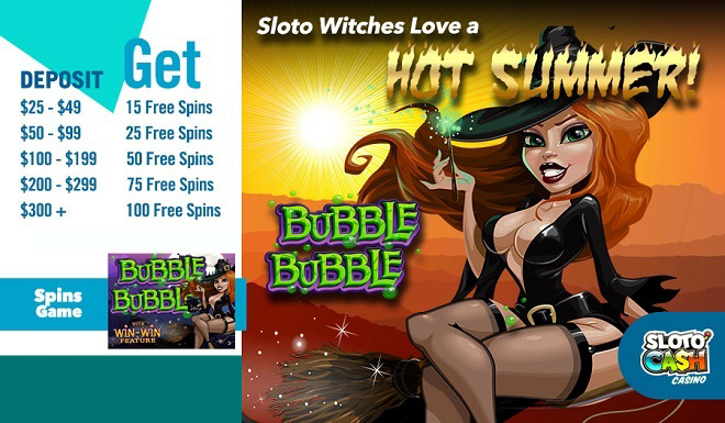Sloto Cash Casino - up to 100 Daily Free Spins on Bubble Bubble July 2018