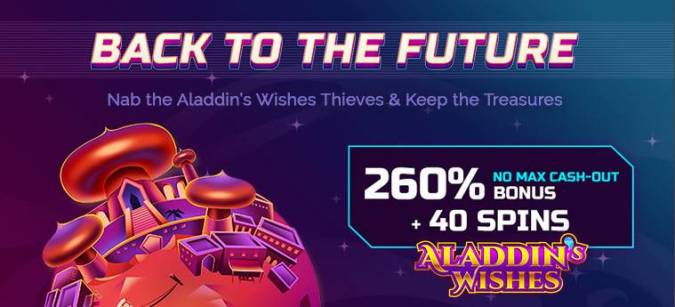 Planet 7 Casino - 260% No Max Bonus Code + 40 Free Spins on Aladdins Wishes