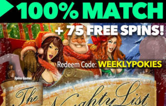 Uptown Pokies - 100% Deposit Bonus + 75 FS on The Naughty List