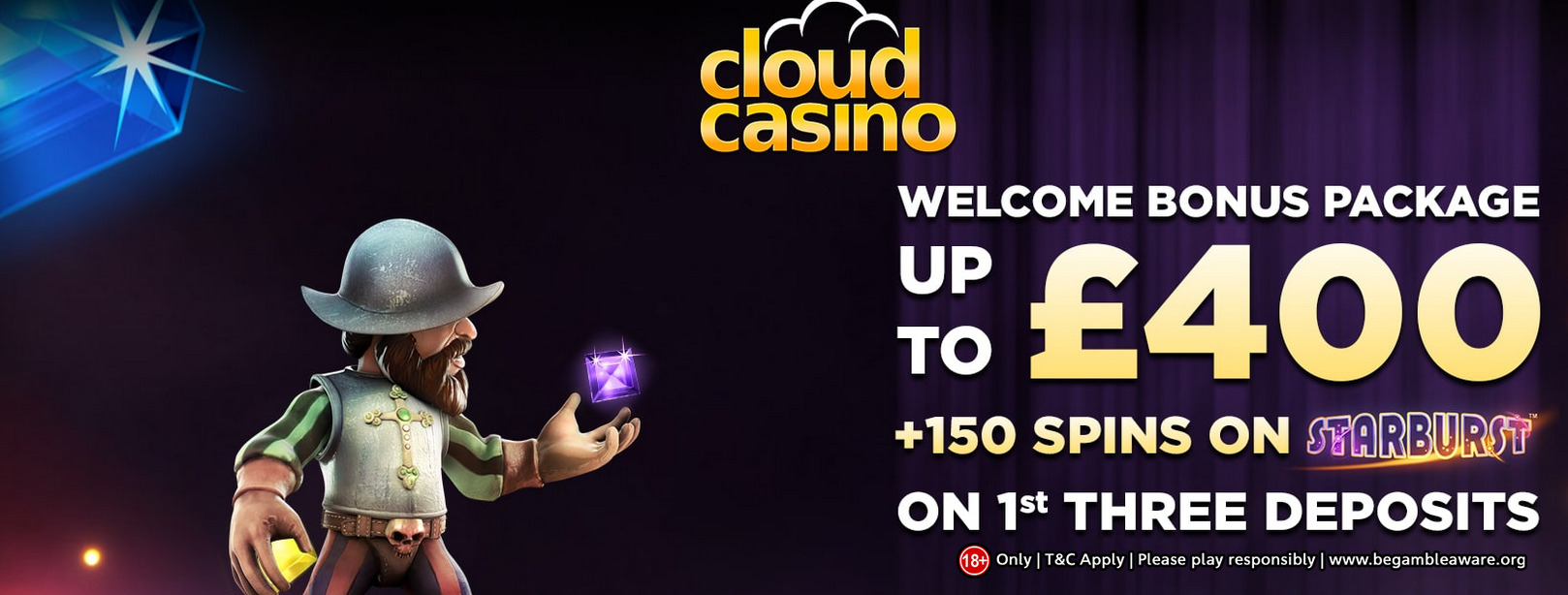 Cloud Casino - Exclusive up to £400 Welcome Pack + 150 FS on Starburst