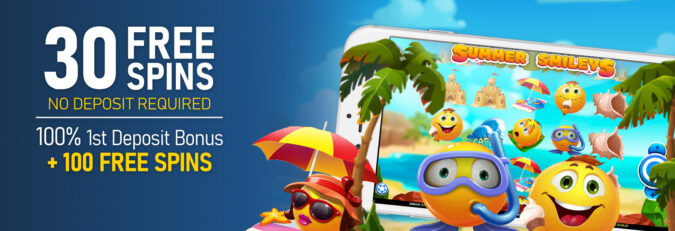 CyberSpins Casino - Exclusive 30 No Deposit FS on Summer Smileys + 100% Bonus + 100 Free spins