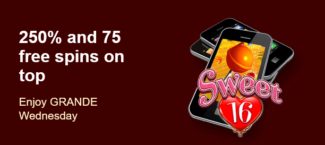 Grande Vegas Casino - 250% Deposit Bonus Code + 75 FS on Sweet 16 December 2021