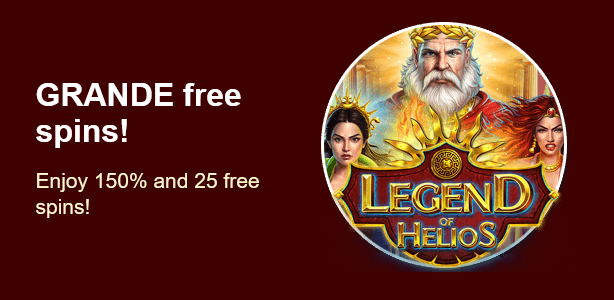 Grande Vegas Casino - 150% Deposit Bonus + Extra 25 FS on Legend of Helios January 2022