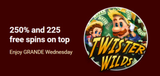 Grande Vegas Casino - 250% Deposit Bonus Code + 75 FS on Twister Wilds