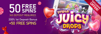 Vegas Crest Casino - Exclusive 50 No Deposit FS on Triple Juicy Drops + 200% Bonus + 50 Free spins