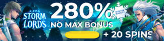Spin Oasis Casino - 280% Deposit Bonus + 20 Free Spins on Storm Lords