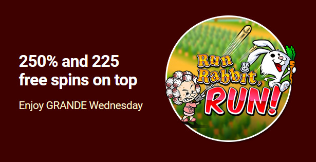 Grande Vegas Casino - 250% Deposit Bonus Code + 75 FS on Run Rabbit, Run June 2022