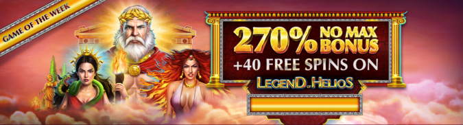 Grand Fortune Casino - 270% Deposit Bonus Code + 40 FS on Legend of Helios