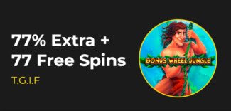 Slotastic Casino - 77% Weekend Bonus up to $375 + 77 Free Spins on Bonus Wheel Jungle