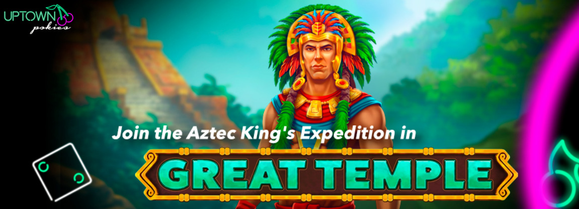 Uptown Pokies - 44 No Deposit Free Spins on Great Temple + 444% Bonus + 44 FS