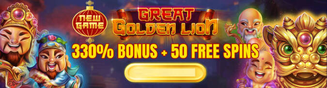 Heaps O Wins Casino - 330% Deposit Bonus + 50 Free Spins on Great Golden Lion