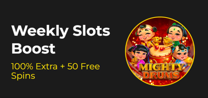 Slotastic Casino - 100% Weekly Bonus Code + 50 FS on Mighty Drums