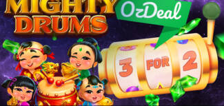 Ozwin Casino - 225 Free Spins on Mighty Drums March 2024