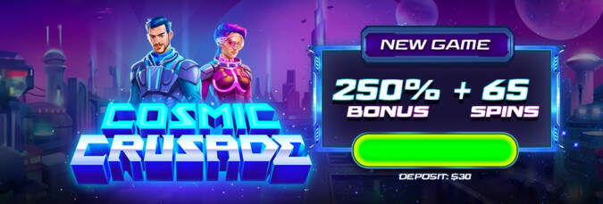 Raging Bull Casino - 250% Bonus Code + 65 Free Spins on Cosmic Crusade