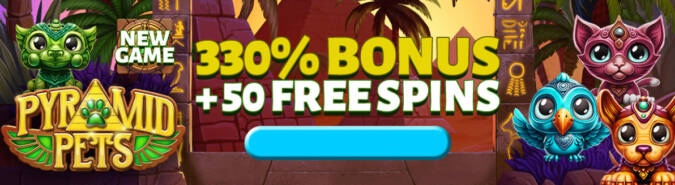 Heaps O Wins Casino - 20 No Deposit Free Spins on Pyramid Pets + 330% Bonus + 50 FS