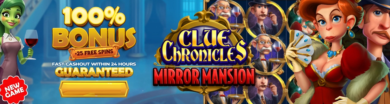 Mega Medusa Casino - 20 No Deposit FS Bonus Code on Clue Chronicles Mirror Mansion + 100% Bonus + 25 FS