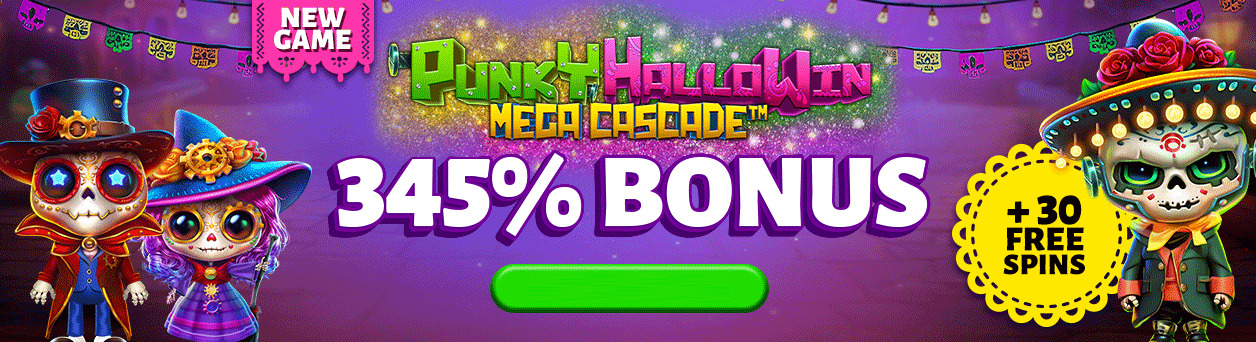 A Big Candy Casino - 15 No Deposit FS on Punky HalloWin Mega Cascade + 345% Deposit Bonus + 30 Free Spins
