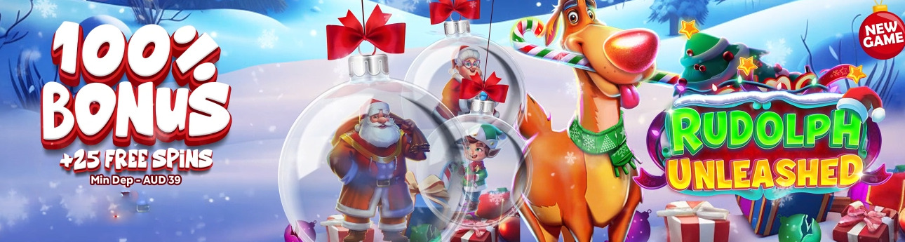 Mega Medusa Casino - 20 No Deposit FS Bonus Code on Rudolph Unleashed + 100% Bonus + 25 FS
