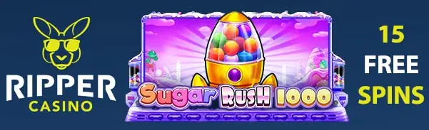 Ripper Casino - 300% Deposit Bonus + 15 Free Spins on Sugar Rush 1000