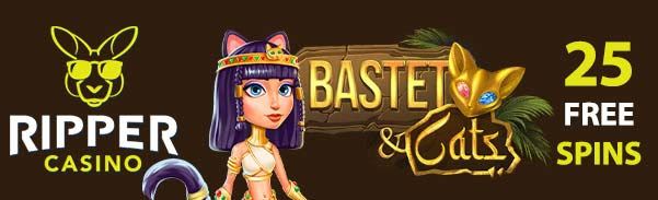 Ripper Casino - 25 No Deposit Free Spins Bonus Code on Bastet and Cats